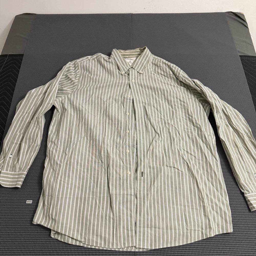 LL Bean Mens XL Regular Striped Button Down Shirt Sage Green Cotton OJAP4